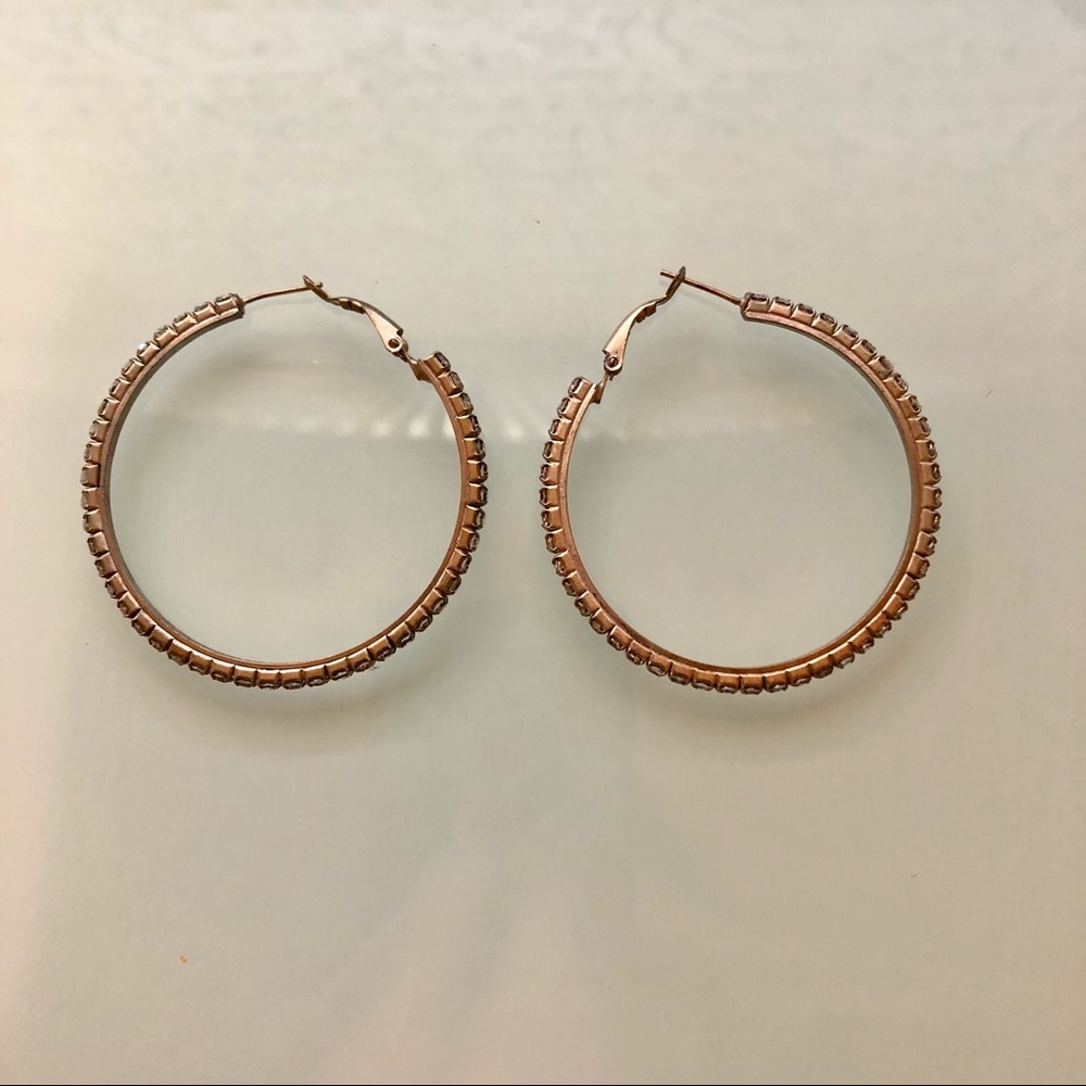 Rhinestud Jewel Silver Hoop Earrings
